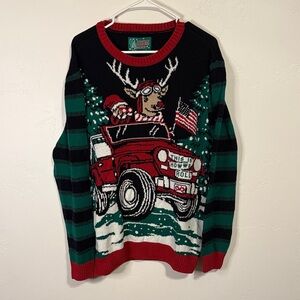 Ugly Christmas Sweater - Festive Red, Green, Black Crewneck